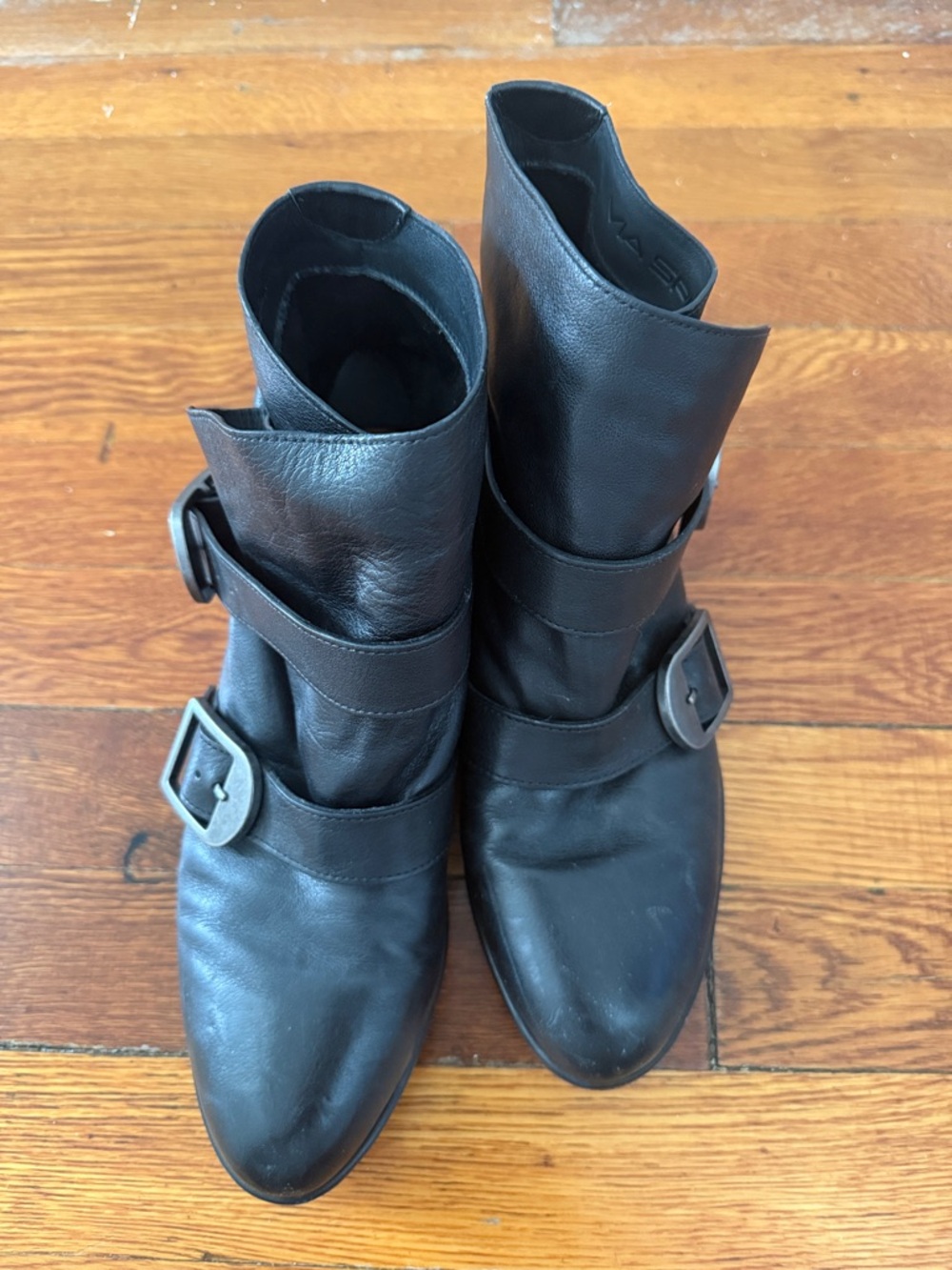 Via Spiga Black Leather Ankle Boots with Buckle